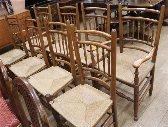 A set of eight rush seat dining chairs